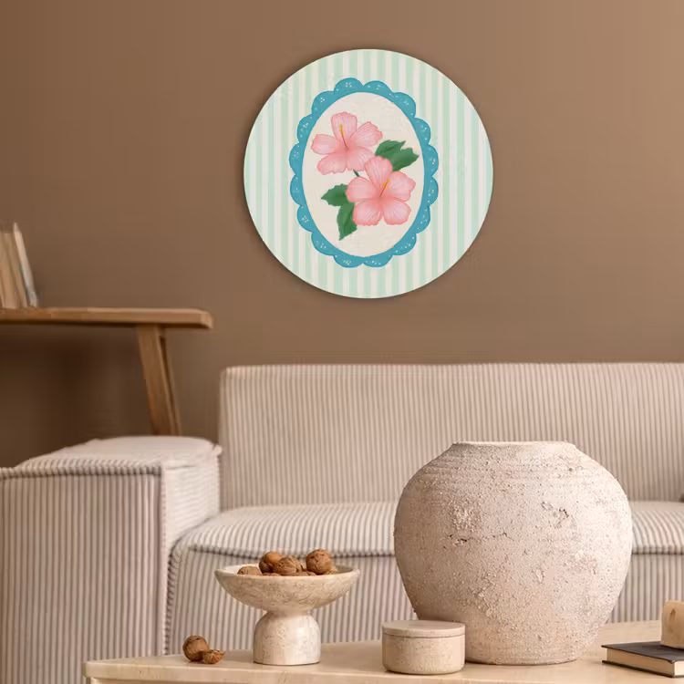 Bloemen - Ovaal - Strepen - Groen Akoestische PET Vilt - Rond klein -sfeer1