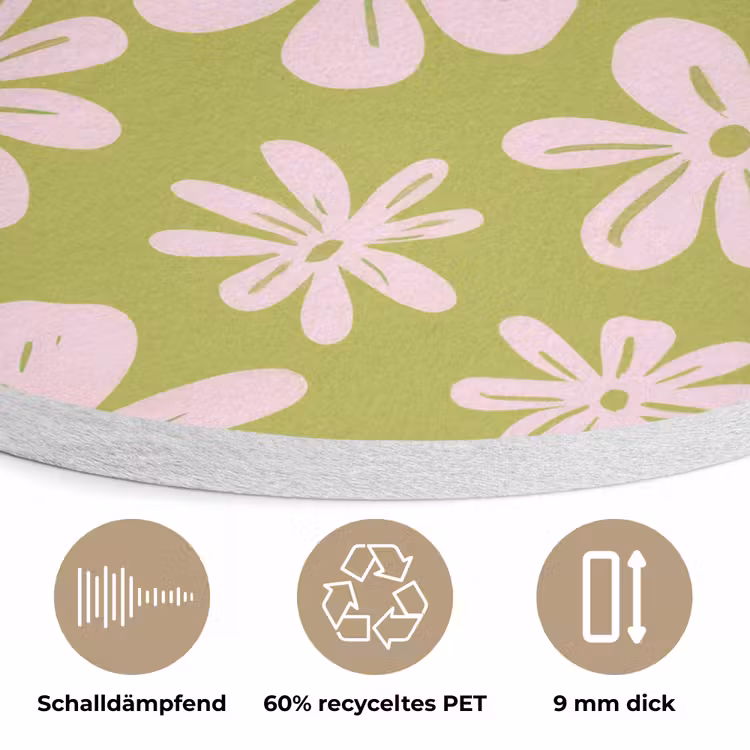 Bloemen - Roze - Getekend - Patroon Akoestische PET Vilt - Rond klein -closeup_DE