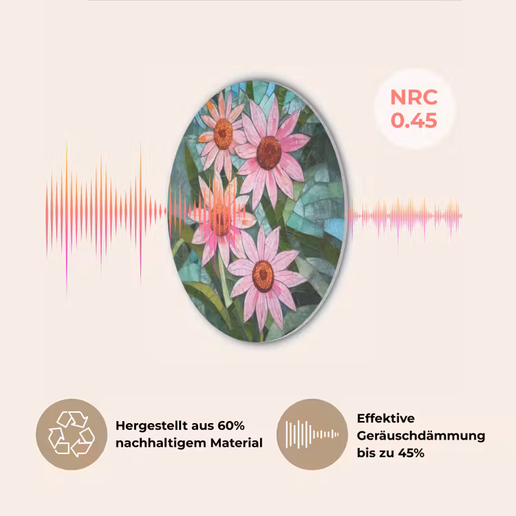 Bloemen - Roze - Glasmozaïek Akoestische PET Vilt - Rond klein -USP_DE