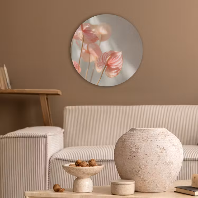 Bloemen - Stelen - Roze - Schaduw Akoestische PET Vilt - Rond klein -sfeer1