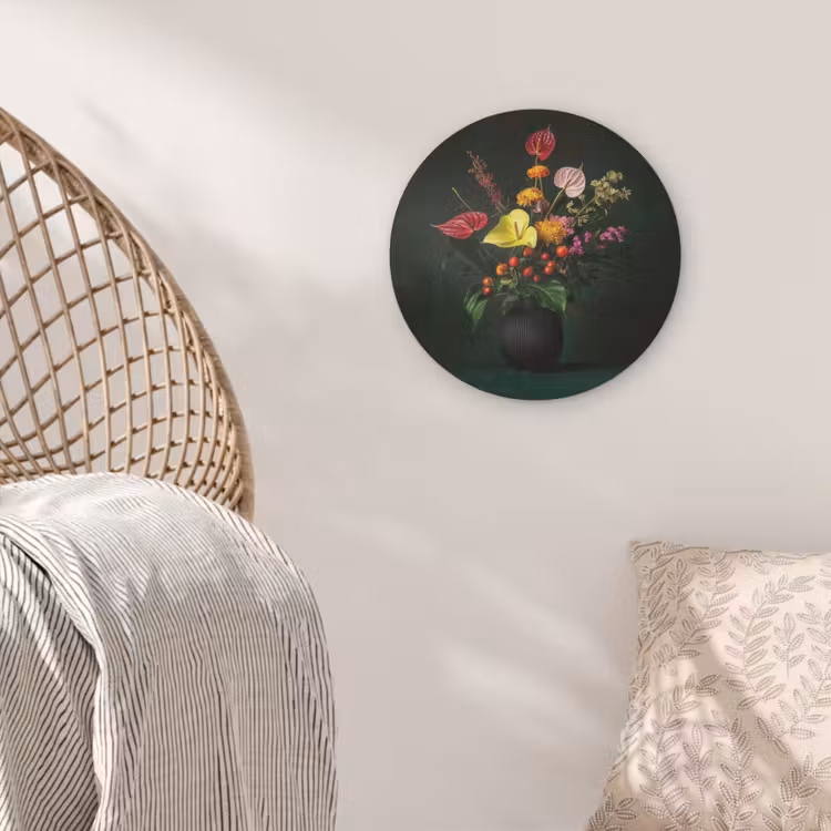 Bloemen - Vaas - Zwart Akoestische PET Vilt - Rond klein -sfeer4