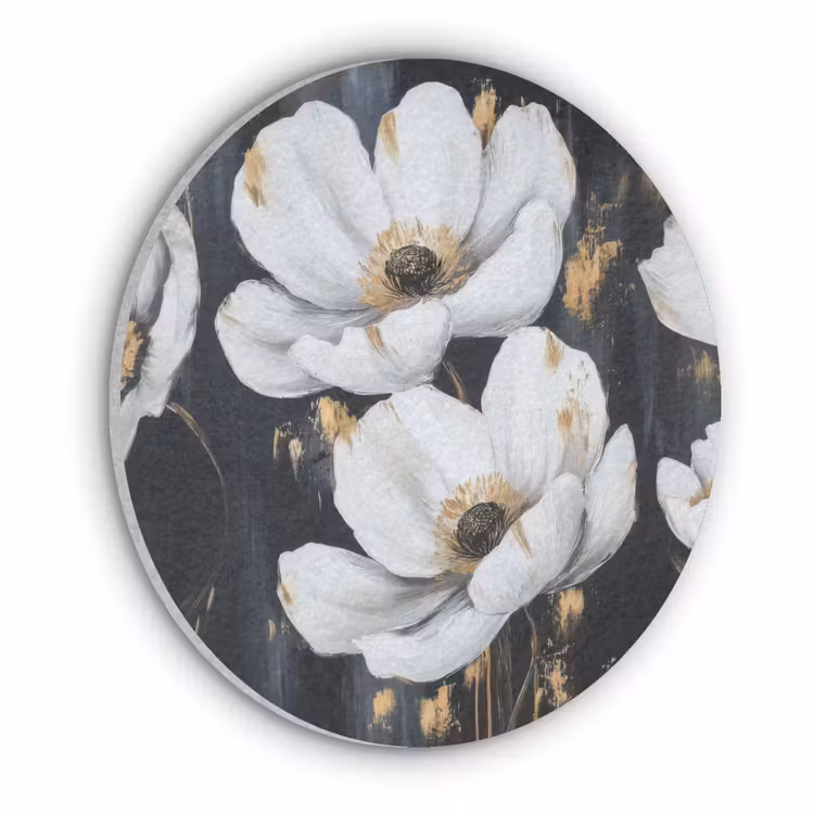 Bloemen - Wit - Abstract Akoestische PET Vilt - Rond klein -3d