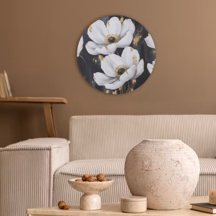 Bloemen - Wit - Abstract Akoestische PET Vilt - Rond klein -sfeer1