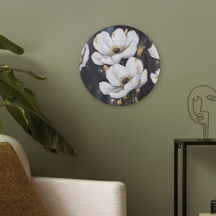Bloemen - Wit - Abstract Akoestische PET Vilt - Rond klein -sfeer2