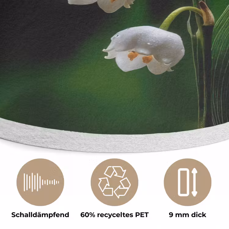 Bloemen - Wit - Bladeren - Lelietjes Akoestische PET Vilt - Rond klein -closeup_DE