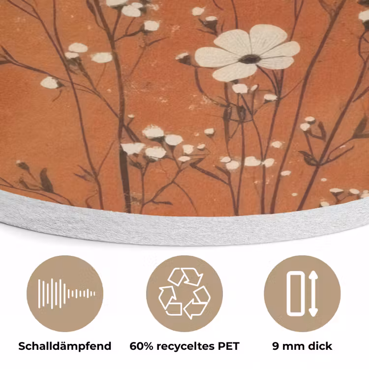 Bloemen - Wit - Subtiel - Roestkleur Akoestische PET Vilt - Rond klein -closeup_DE