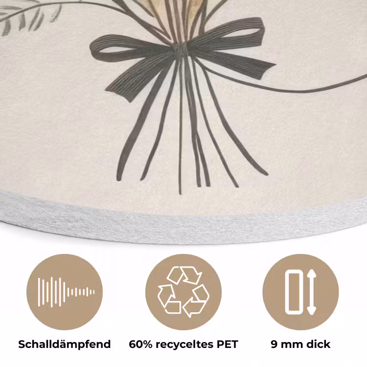 Bloemen - Quote - Beige - Lint Akoestische PET Vilt - Rond klein -closeup_DE