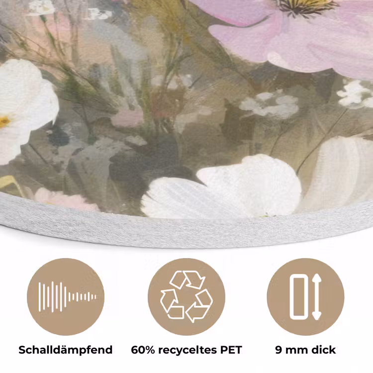 Bloemenveld - Lichte tinten - Geschilderd Akoestische PET Vilt - Rond klein -closeup_DE