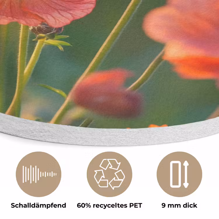 Bloemenveld - Zonnestralen - Oranje Akoestische PET Vilt - Rond klein -closeup_DE