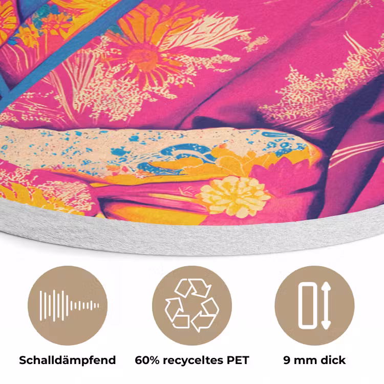 Bloemenkrans - Hagedis - Kimono - Paars Akoestische PET Vilt - Rond klein -closeup_DE