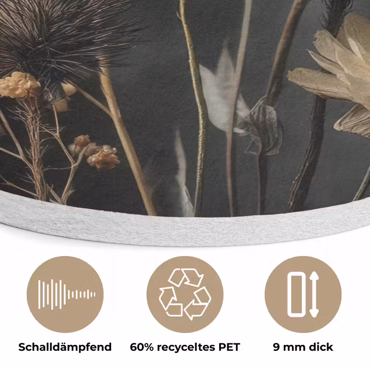 Boeket - Bloemen - Licht - Zwart Akoestische PET Vilt - Rond klein -closeup_DE