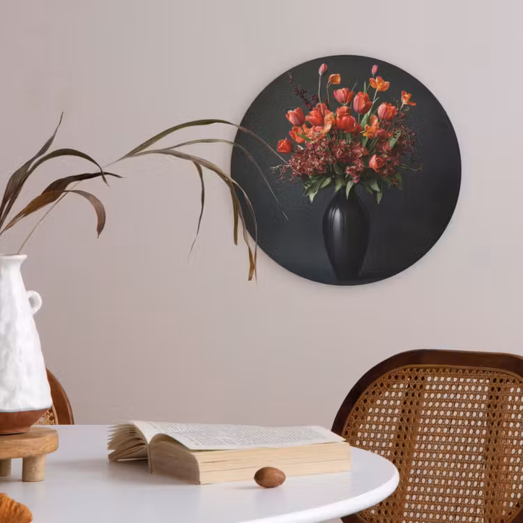 Boeket - Tulpen - Vaas - Rood Akoestische PET Vilt - Rond klein -sfeer3