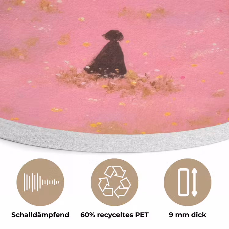 Bloemenweide - Heuvels - Silhouet - Roze Akoestische PET Vilt - Rond klein -closeup_DE