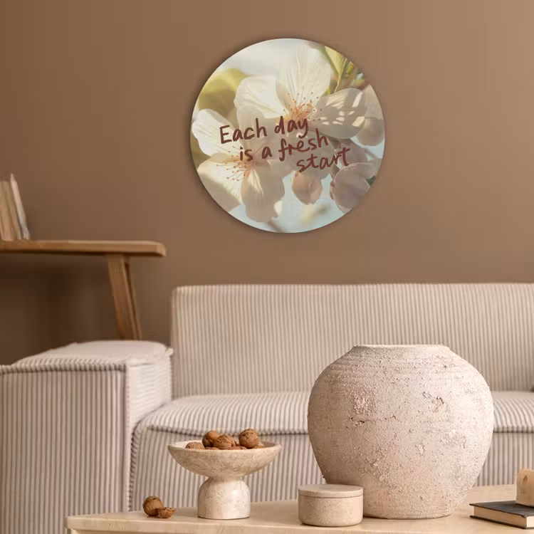 Bloesems - Zonlicht - Quote - Wit Akoestische PET Vilt - Rond klein -sfeer1