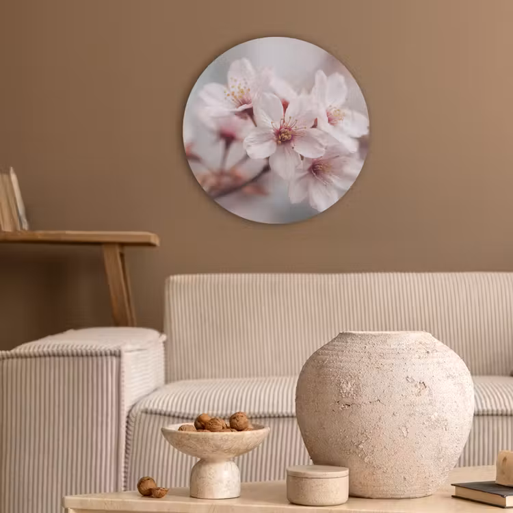 Bloesems - Meeldraden - Geel - Wazig Akoestische PET Vilt - Rond klein -sfeer1