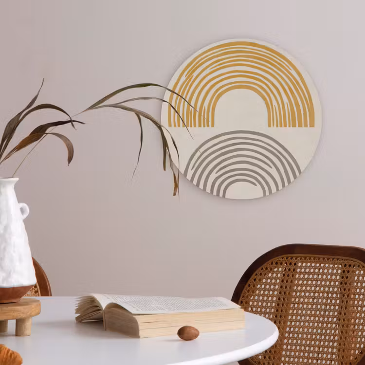 Bogen - Lijnen - Oranje - Minimalistisch Akoestische PET Vilt - Rond klein -sfeer3