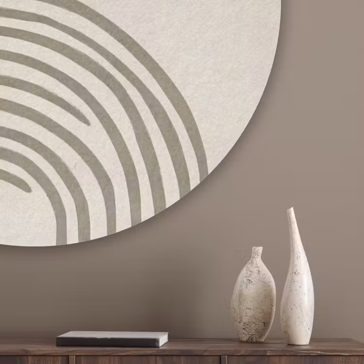 Bogen - Lijnen - Oranje - Minimalistisch Akoestische PET Vilt - Rond klein -sfeer5_closeup