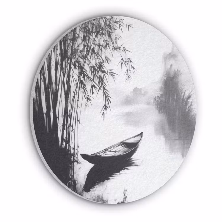 Boot - Rivier - Bamboe - Wit Akoestische PET Vilt - Rond klein -3d