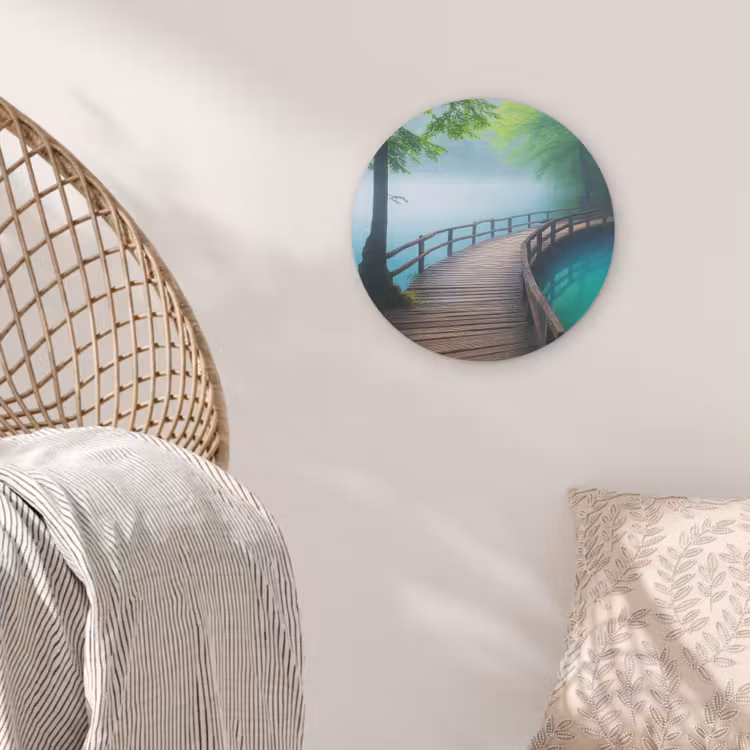 Brug - Water - Rivier - Bos Akoestische PET Vilt - Rond klein -sfeer4