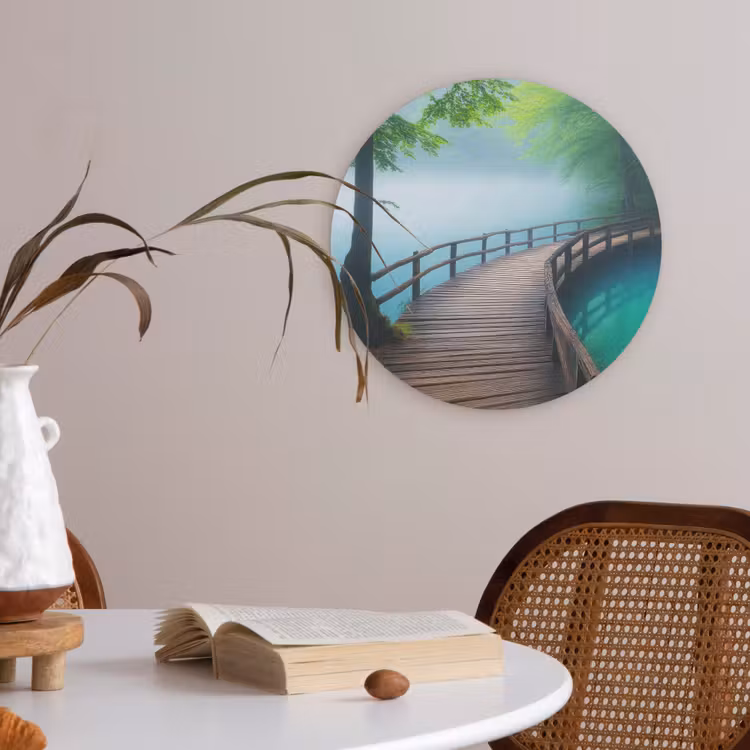 Brug - Water - Rivier - Bos Akoestische PET Vilt - Rond klein -sfeer3