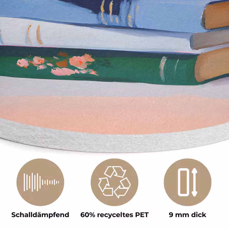 Boeken - Stapel - Kleurrijk Akoestische PET Vilt - Rond klein -closeup_DE