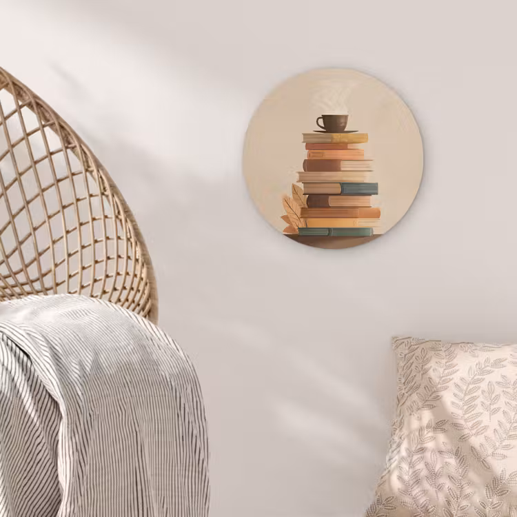 Boeken - Toren - Koffie - Beige Akoestische PET Vilt - Rond klein -sfeer4