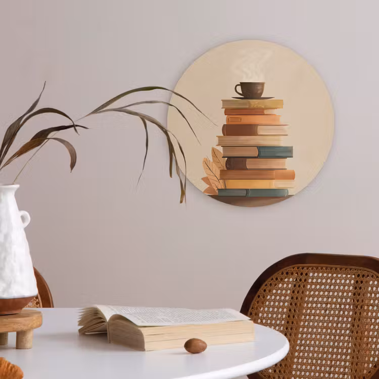 Boeken - Toren - Koffie - Beige Akoestische PET Vilt - Rond klein -sfeer3