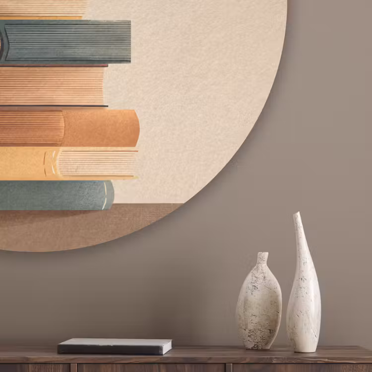 Boeken - Toren - Koffie - Beige Akoestische PET Vilt - Rond klein -sfeer5_closeup