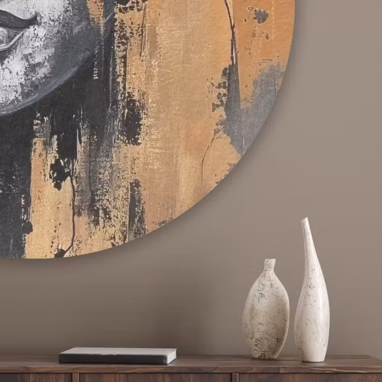 Boedhha - Penseelstreken - Goud - Abstract Akoestische PET Vilt - Rond klein -sfeer5_closeup