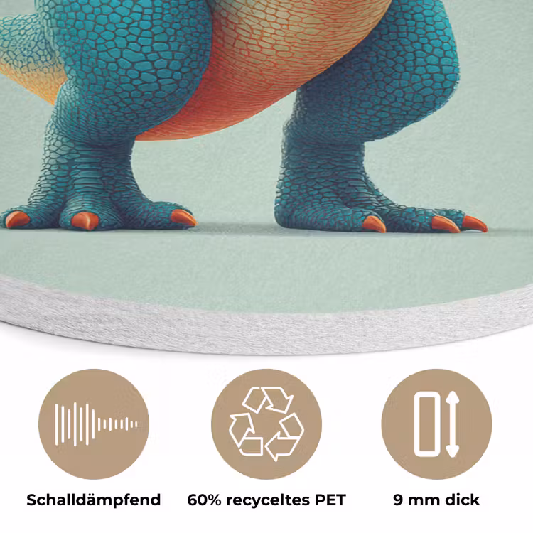 Cartoon - Dino - Oranje - Stekels Akoestische PET Vilt - Rond klein -closeup_DE