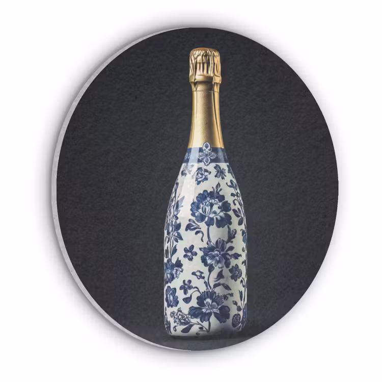 Champagne - Bloemen - Goud - Chique Akoestische PET Vilt - Rond klein -3d