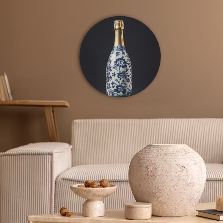 Champagne - Bloemen - Goud - Chique Akoestische PET Vilt - Rond klein -sfeer1