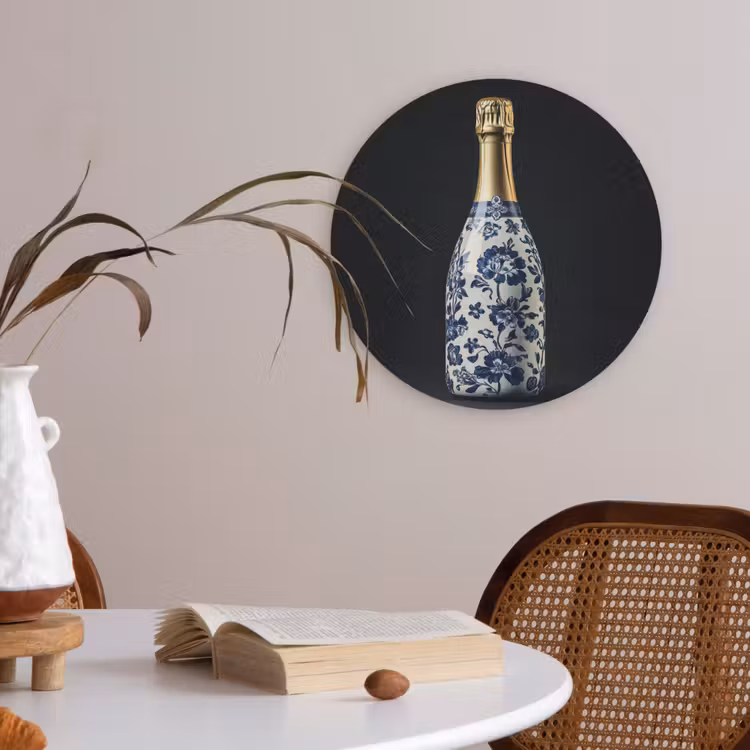 Champagne - Bloemen - Goud - Chique Akoestische PET Vilt - Rond klein -sfeer3