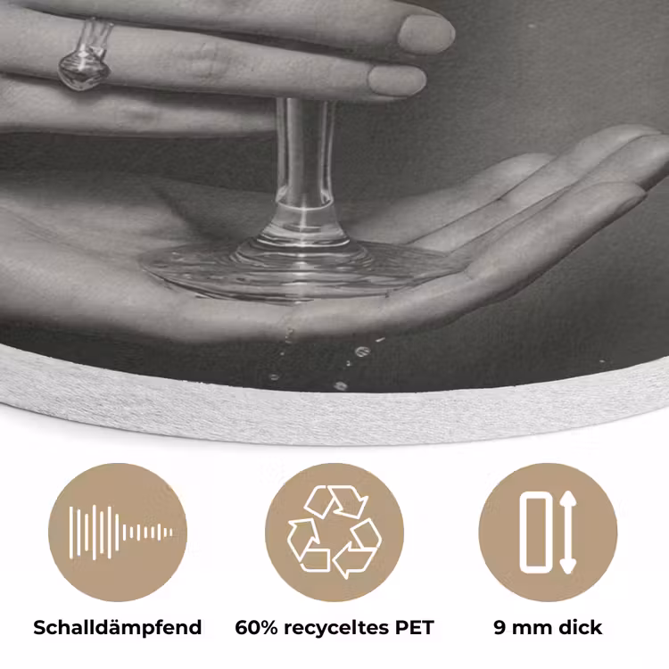 Champagnefles - Glas - Minimalistisch - Spetters Akoestische PET Vilt - Rond klein -closeup_DE