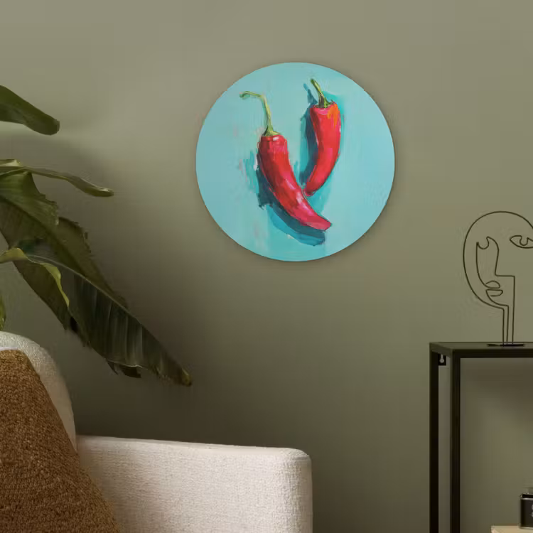 Chilipepers - Geverfd - Rood Akoestische PET Vilt - Rond klein -sfeer2