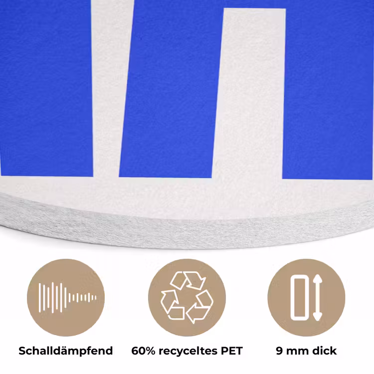 Ciao - Hoofdletters - Blauw - Minimalistisch Akoestische PET Vilt - Rond klein -closeup_DE
