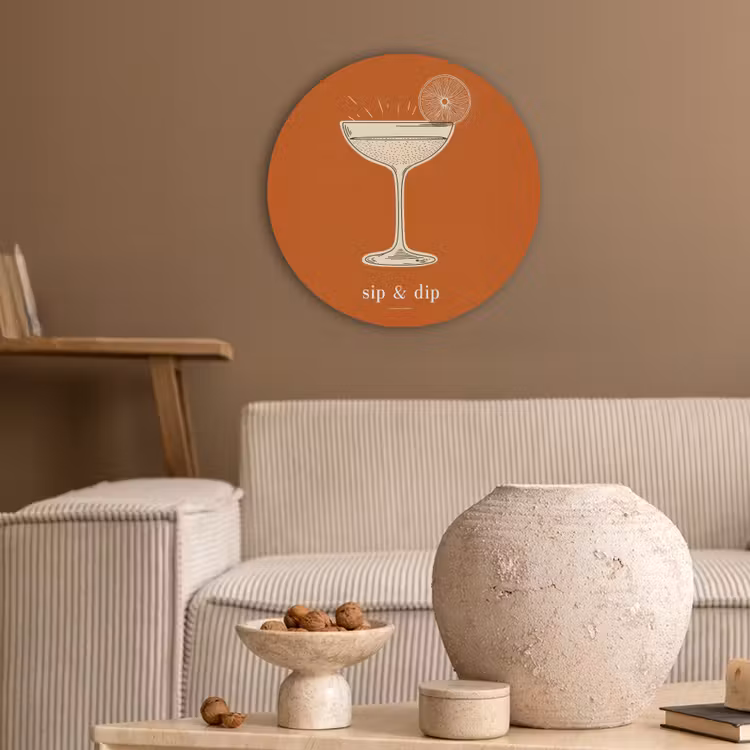 Cocktail - Oranje - Zomer - Quote Akoestische PET Vilt - Rond klein -sfeer1