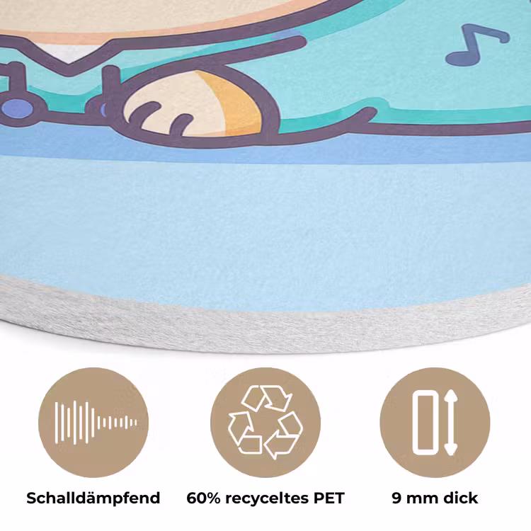 Corgi - Koptelefoon - Blauw - Muzieknoten Akoestische PET Vilt - Rond klein -closeup_DE