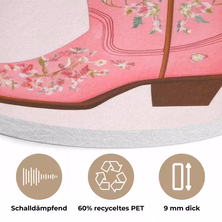 Cowboylaarzen - Roze - Boeket - Bloemen Akoestische PET Vilt - Rond klein -closeup_DE