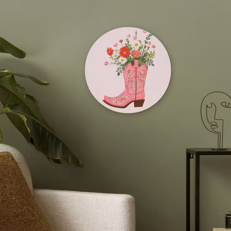 Cowboylaarzen - Roze - Boeket - Bloemen Akoestische PET Vilt - Rond klein -sfeer2