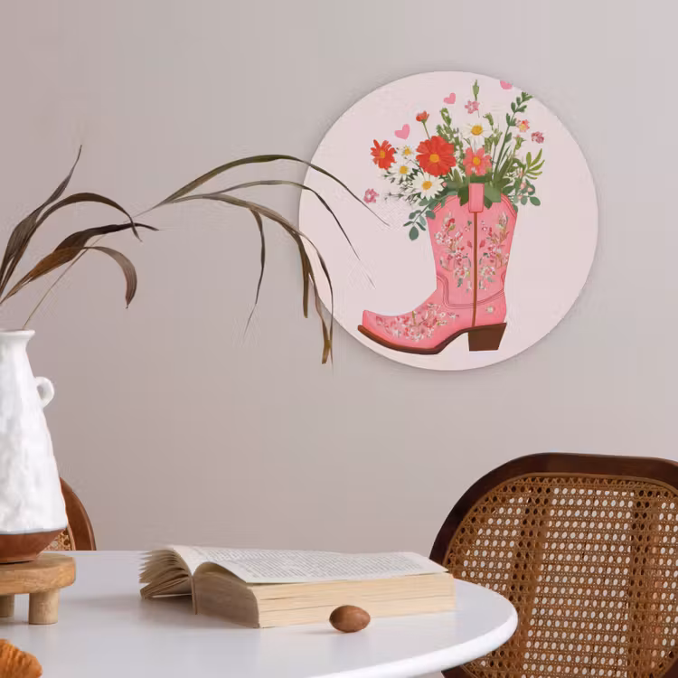 Cowboylaarzen - Roze - Boeket - Bloemen Akoestische PET Vilt - Rond klein -sfeer3