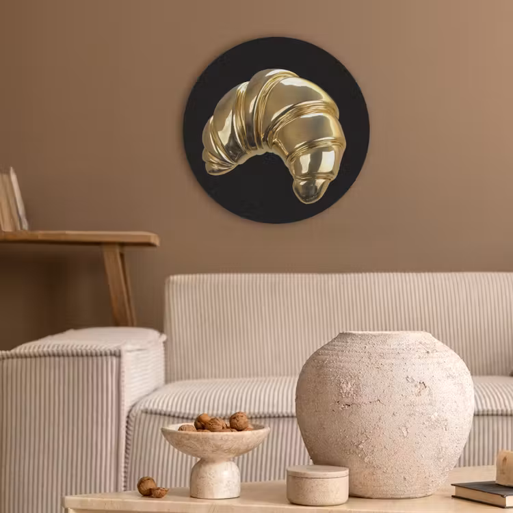 Croissant - Brood - Goud - Zwart Akoestische PET Vilt - Rond klein -sfeer1