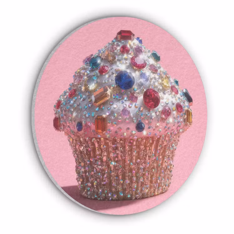 Cupcake - Kleurrijk - Edelstenen Akoestische PET Vilt - Rond klein -3d