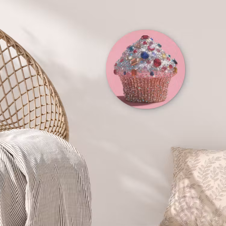 Cupcake - Kleurrijk - Edelstenen Akoestische PET Vilt - Rond klein -sfeer4