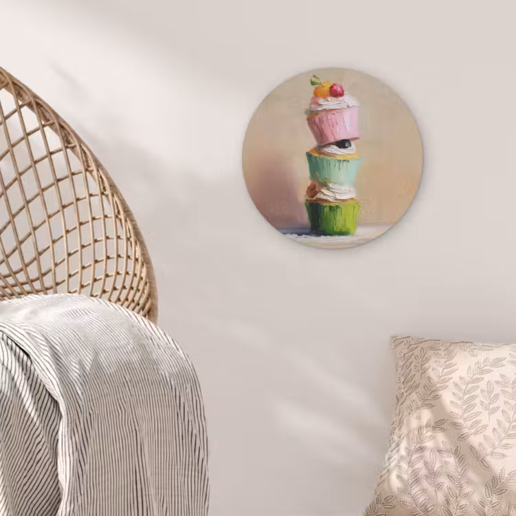 Cupcakes - Gestapeld - Kleurrijk - Fruit Akoestische PET Vilt - Rond klein -sfeer4