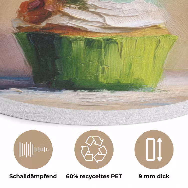 Cupcakes - Gestapeld - Kleurrijk - Fruit Akoestische PET Vilt - Rond klein -closeup_DE