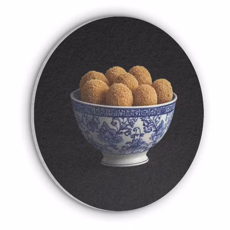 Delfts blauw - Bitterballen - Holland - Schaal Akoestische PET Vilt - Rond klein -3d