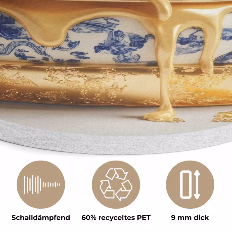 Delftsblauw - Goud - Burger Akoestische PET Vilt - Rond klein -closeup_DE