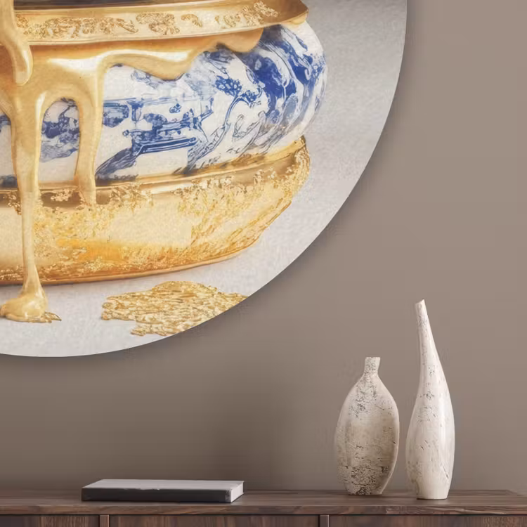 Delftsblauw - Goud - Burger Akoestische PET Vilt - Rond klein -sfeer5_closeup