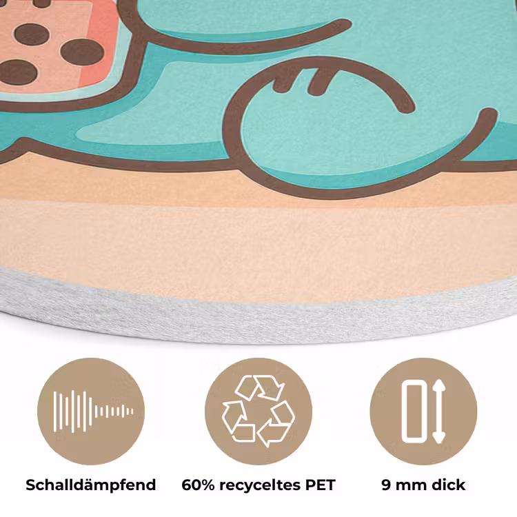 Dino - Boba - kawaii - Oranje Akoestische PET Vilt - Rond klein -closeup_DE